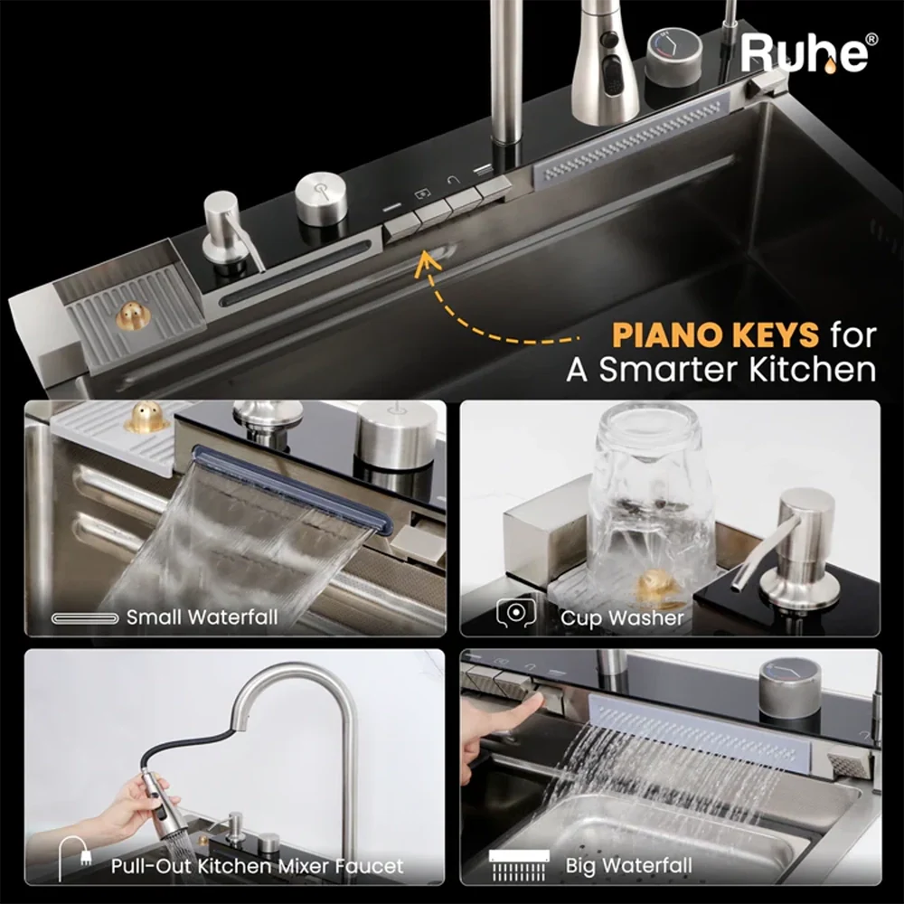 Piano Smart Kitchen Sink (30 x 18 x 9 Inches)
