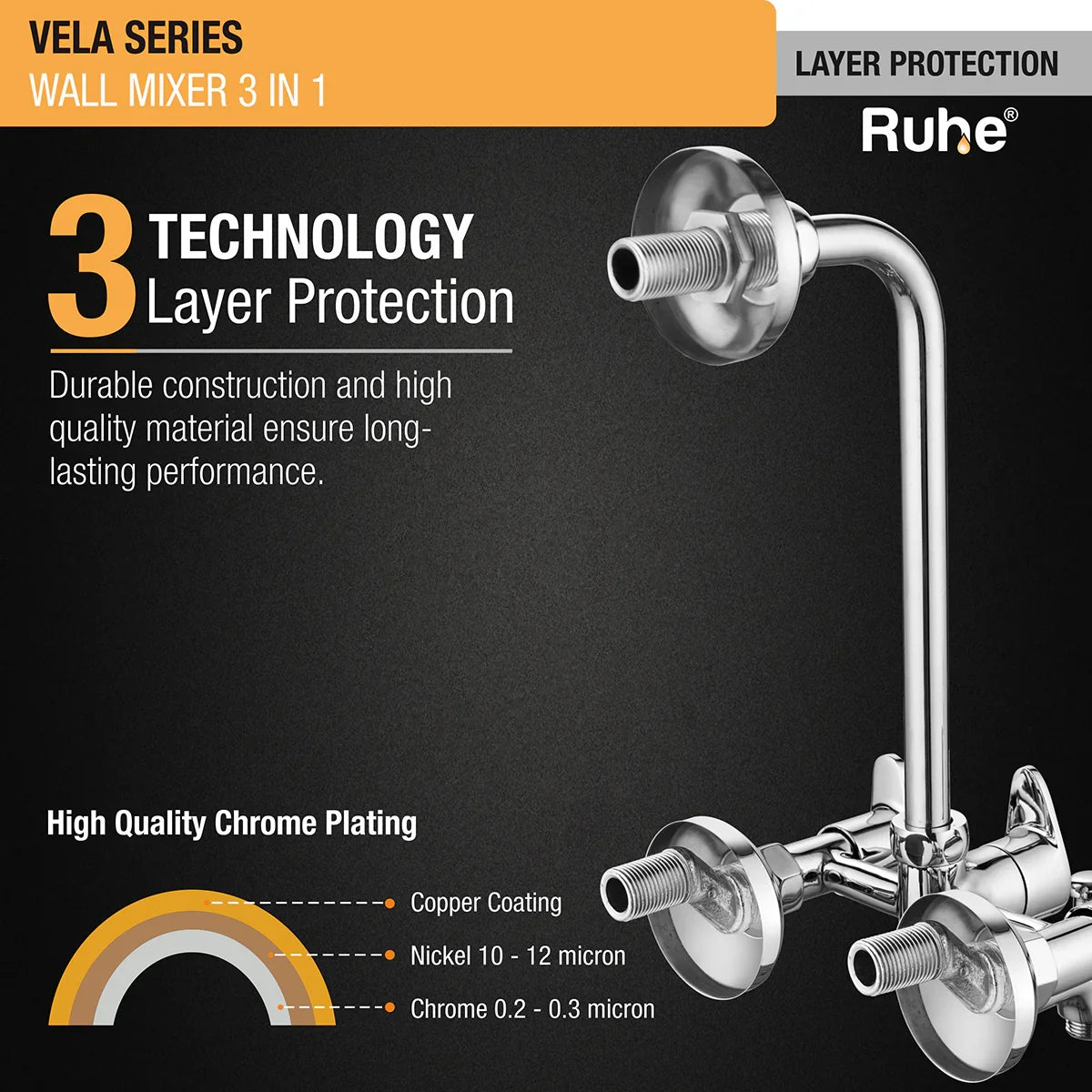 Vela 3-in-1 Wall Mixer Tap Layer Protection