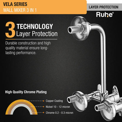 Vela 3-in-1 Wall Mixer Tap Layer Protection