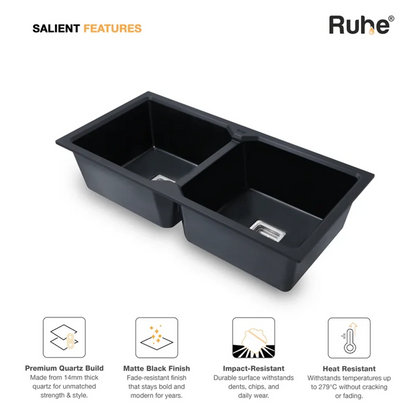 Quartz Double Bowl Black Kitchen Sink (37 x 18 x 9 Inches)