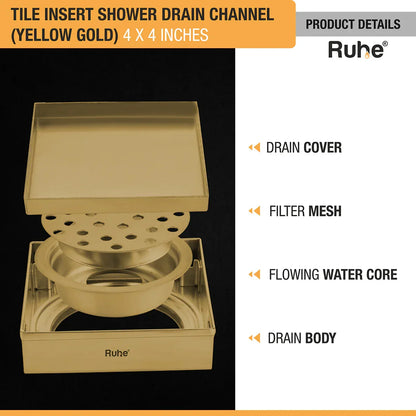 Tile-Insert Shower Drain Channel (4 x 4 Inches)
