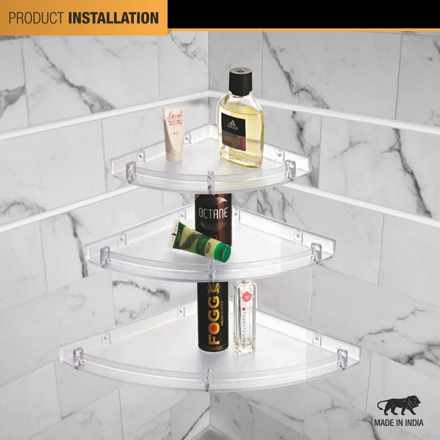 Round ABS Corner Shelf Tray (Set of 3) installation