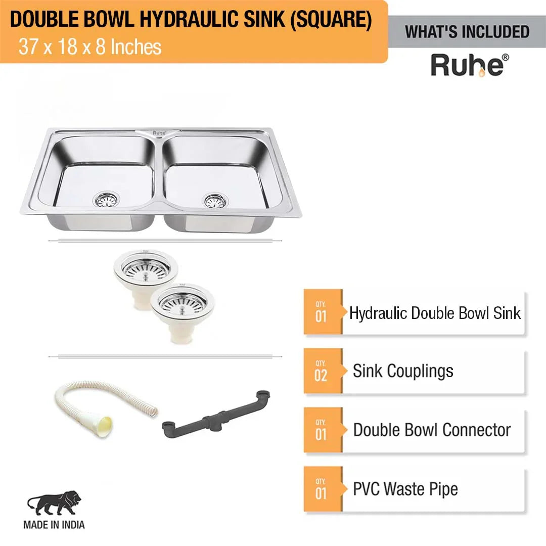 Double Bowl Kitchen Sink (37 x 18 x 8 Inches)