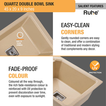 Quartz Double Bowl Kitchen Sink (45 x 20 x 9 inches)