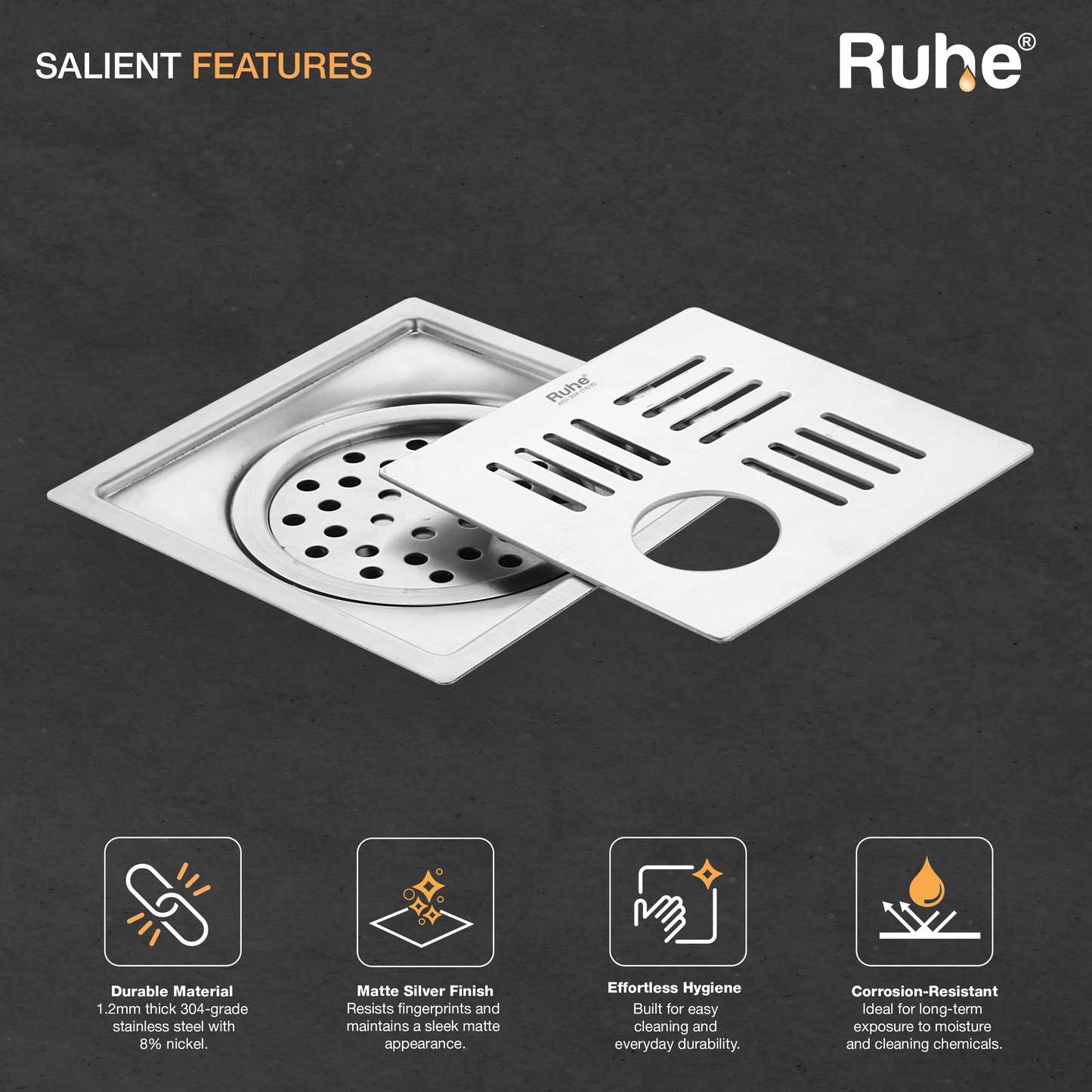 Ruby Square Flat Cut Floor Drain