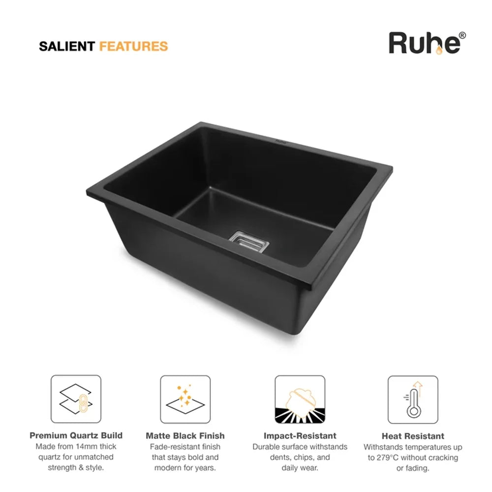 Quartz Single Bowl Black Kitchen Sink (21 x 18 x 9 Inches)