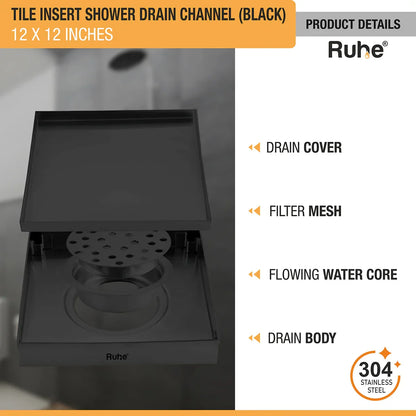 Tile-Insert Shower Drain Channel (12 x 12 Inches)