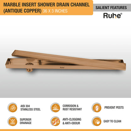 Marble-Insert Shower Drain Channel (3 Inches)