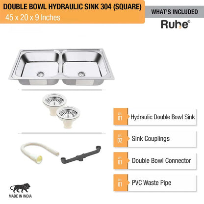 Double Bowl Kitchen Sink (45 x 20 x 9 Inches), What's Included