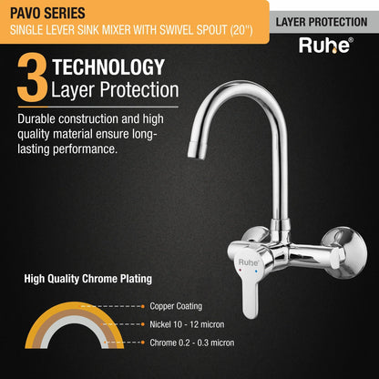 Pavo Single Lever Wall-mount Kitchen Sink Mixer Tap with Swivel Spout