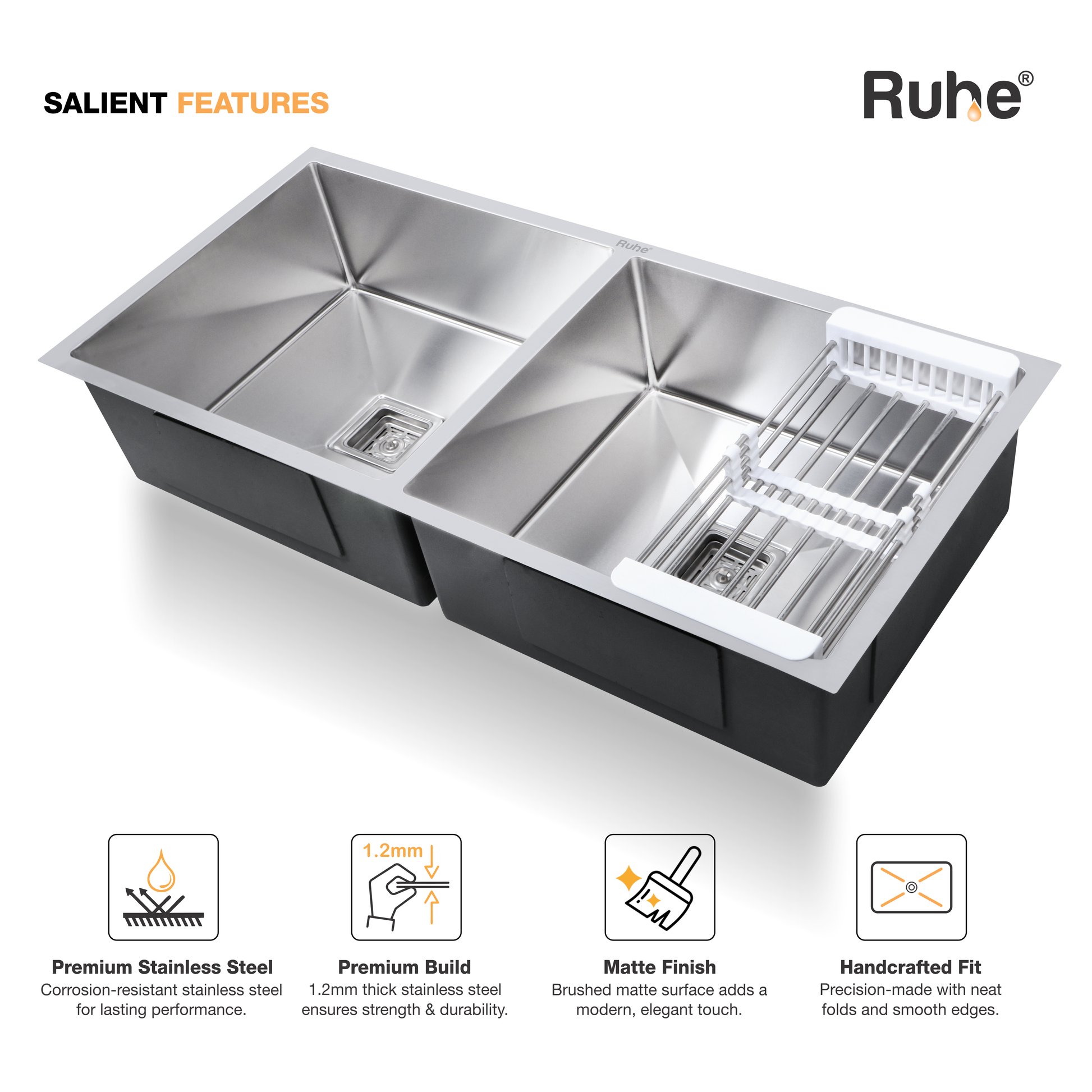 Handmade Double Bowl Kitchen Sink (45 x 20 x 10 Inches) (Features)