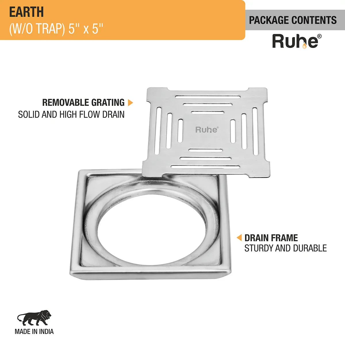 Earth Square Premium Floor Drain (5 x 5 Inches) - by Ruhe