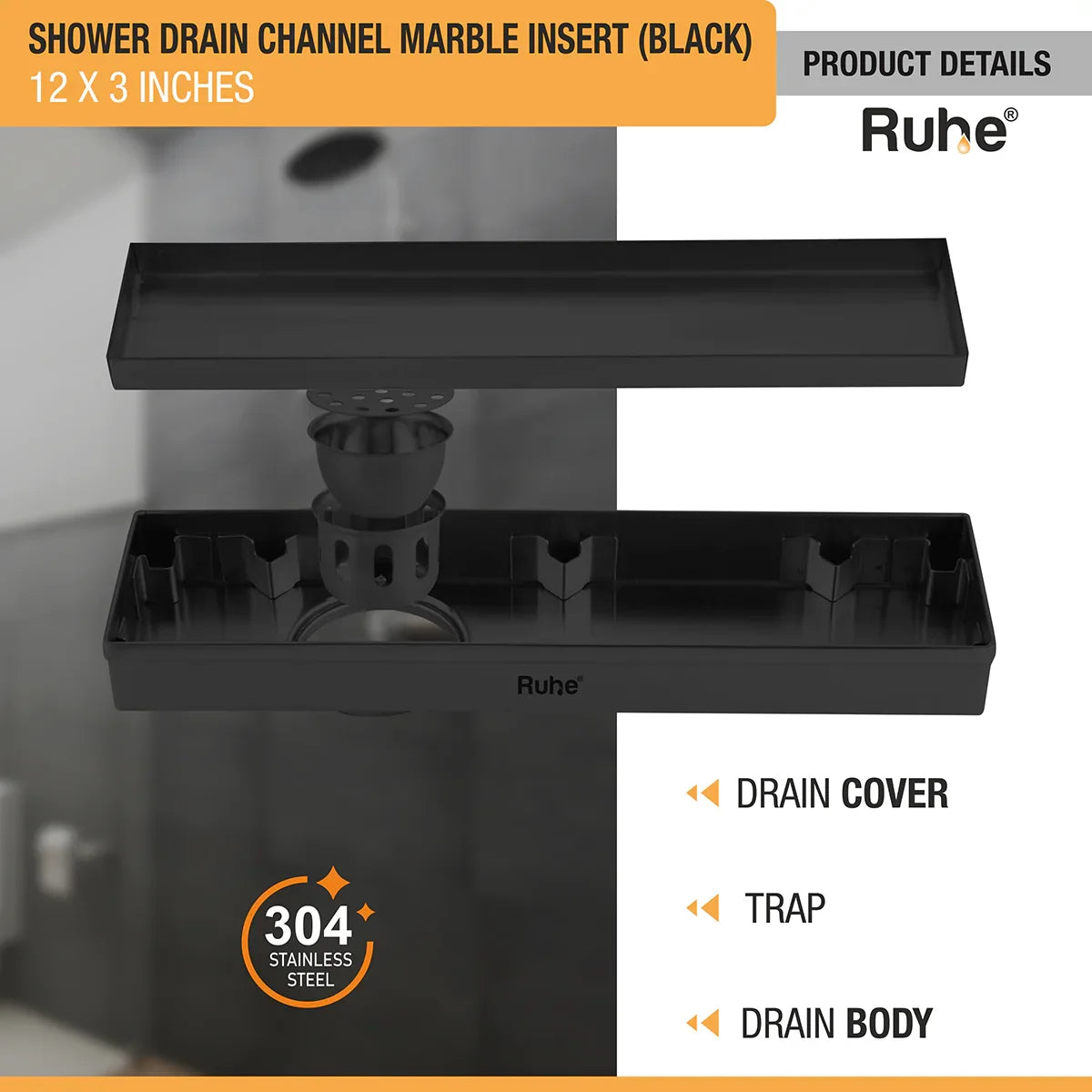 Marble-Insert Shower Drain Channel (3 Inches)
