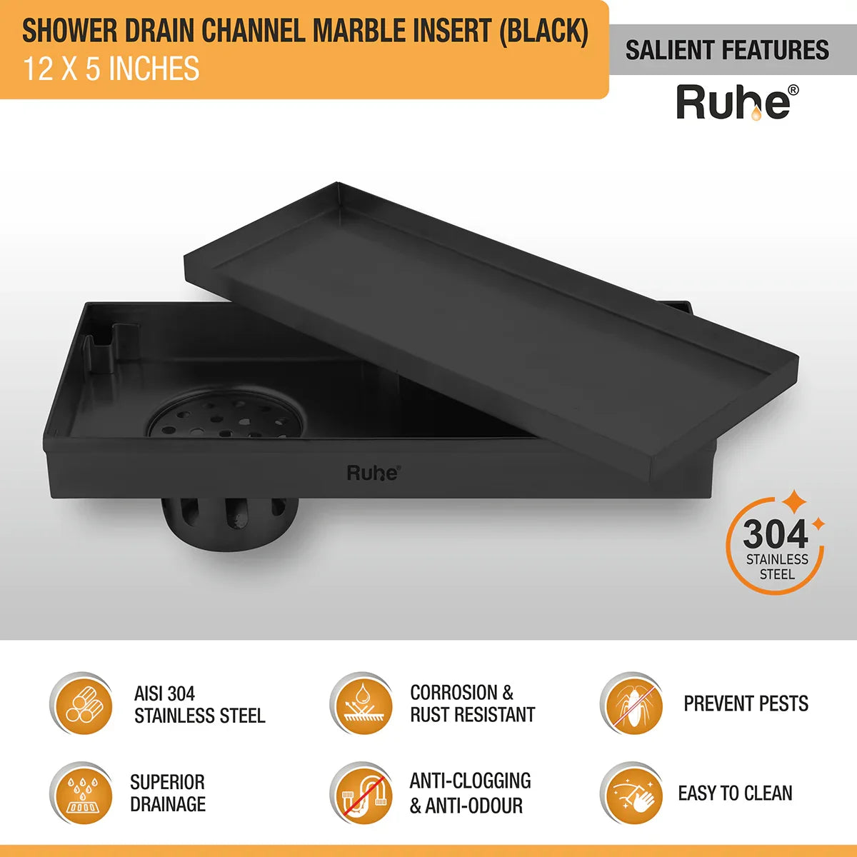 Marble-Insert Shower Drain Channel 5 inches