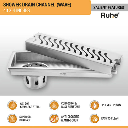 Wave Shower Drain Channel (4 Inches)