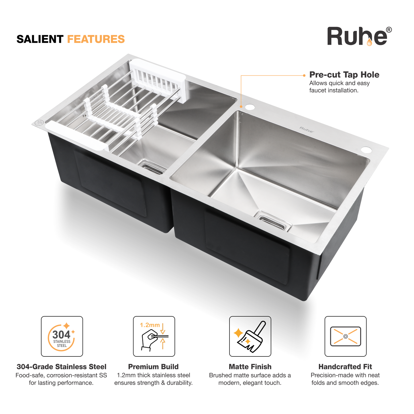 Handmade Double Bowl with Tap Hole Kitchen Sink (32 x 18 x 10 Inches) (Features)