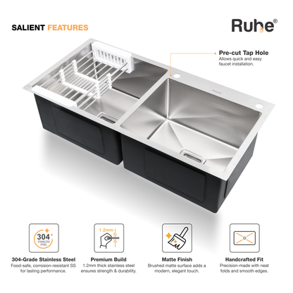 Handmade Double Bowl with Tap Hole Kitchen Sink (32 x 18 x 10 Inches) (Features)