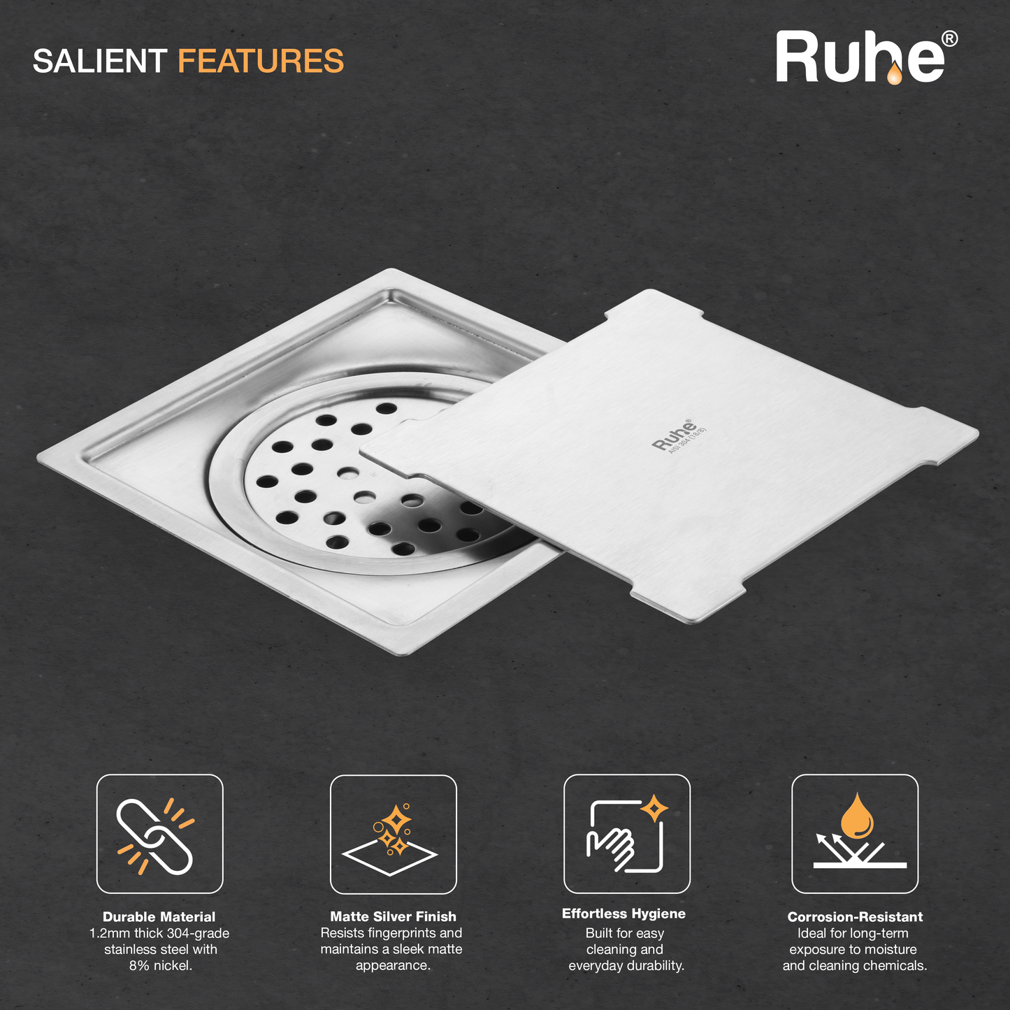 Diamond Square Flat Cut Floor Drain