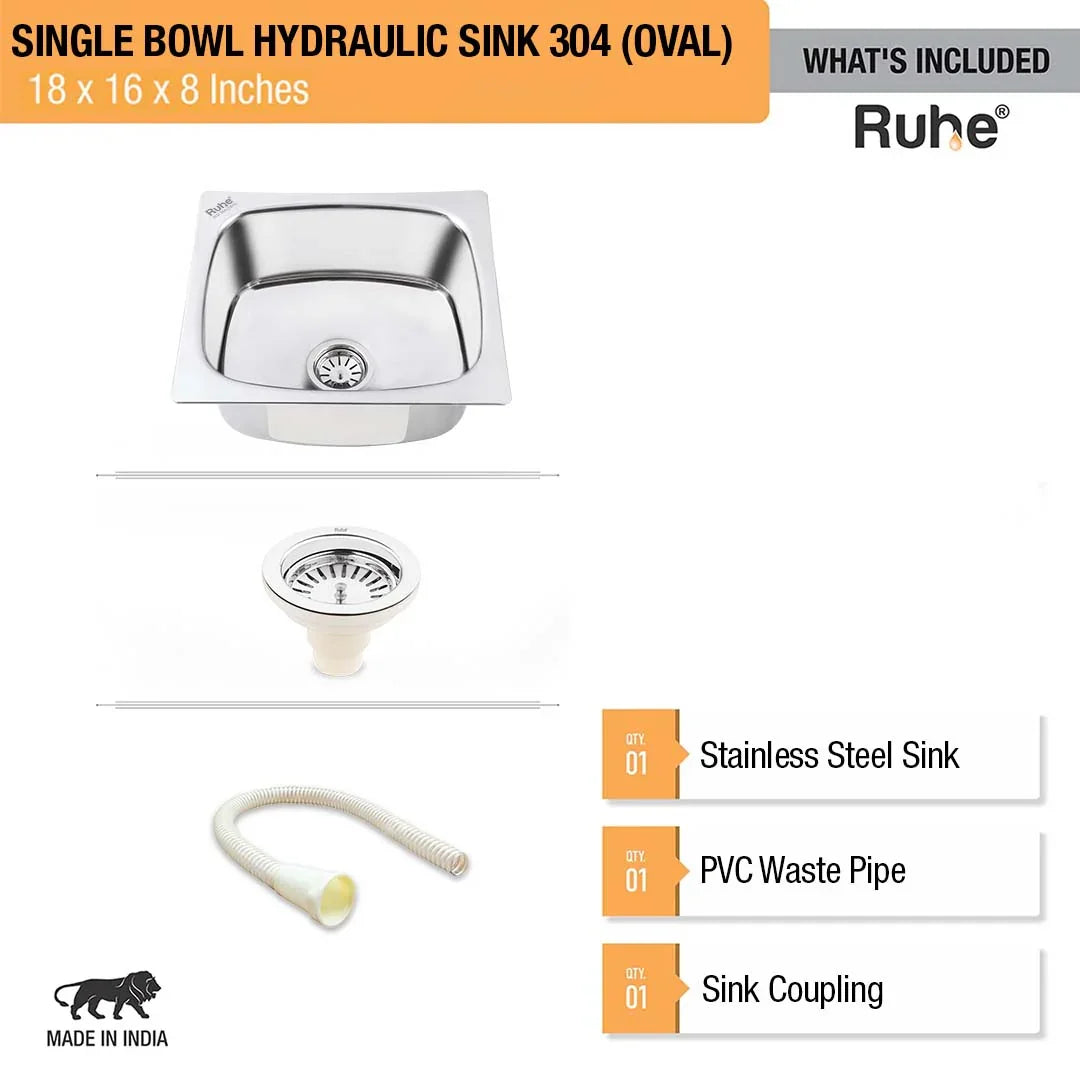 Oval Single Bowl with Drainboard Kitchen Sink (37 x 18 x 8 Inches), What’s Included