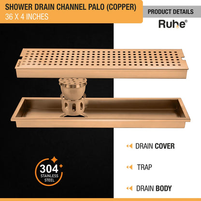 Palo Shower Drain Channel (36 x 4 Inches) Antique Copper PVD Coated - by Ruhe