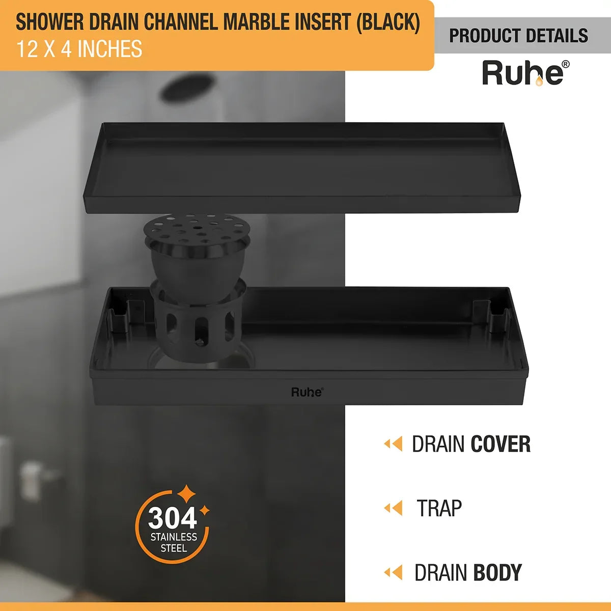 Marble-Insert Shower Drain Channel (4 Inches)