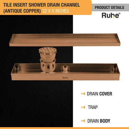 Tile-Insert Shower Drain Channel (5 Inches)