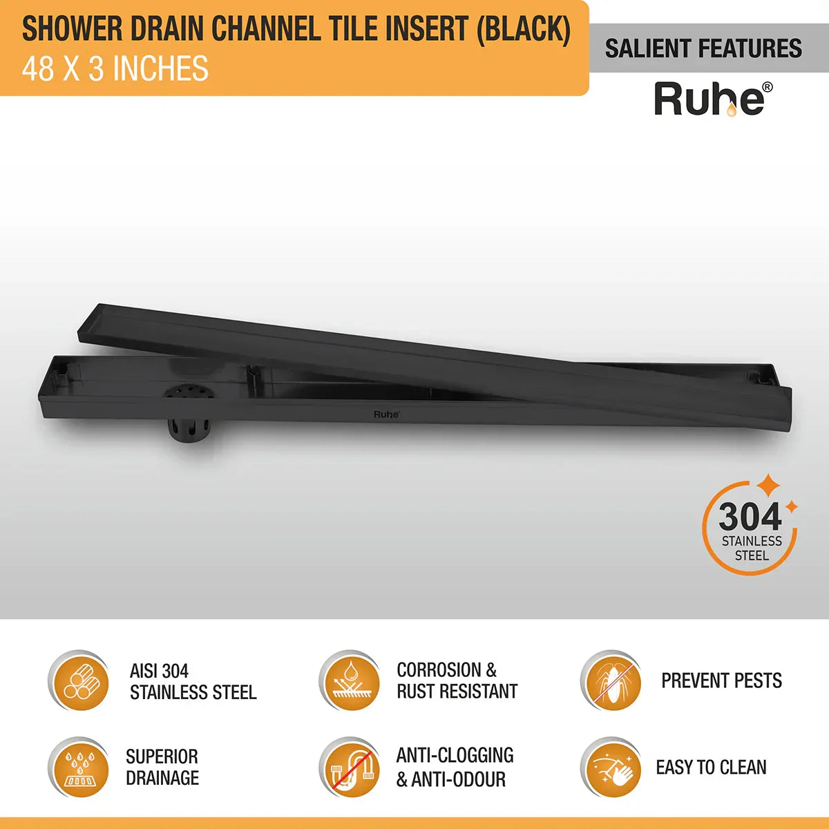 Tile-Insert Shower Drain Channel (3 Inches)