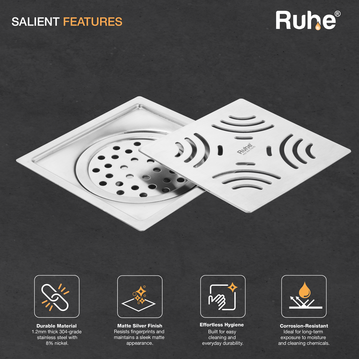 Emerald Square Flat Cut Floor Drain