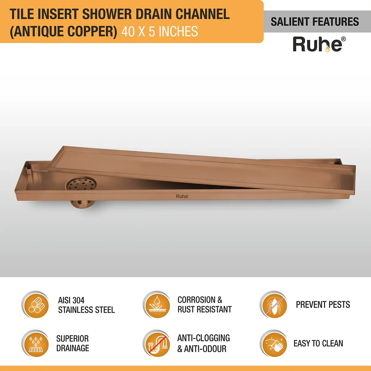 Tile-Insert Shower Drain Channel Coloured (5 Inches)