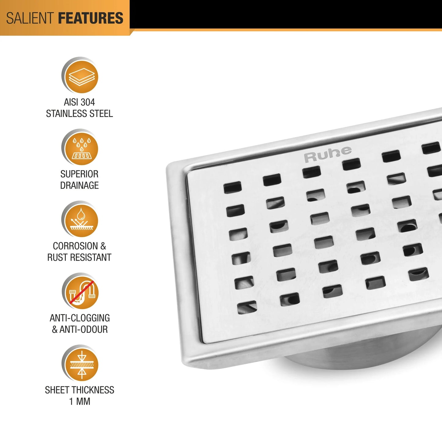 Pearl Floor Drain Square (6 x 6 Inches) with Cockroach Trap 4