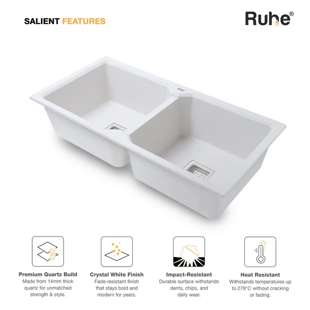 Quartz Double Bowl Kitchen Sink Coloured (37 x 18 x 9 Inches)