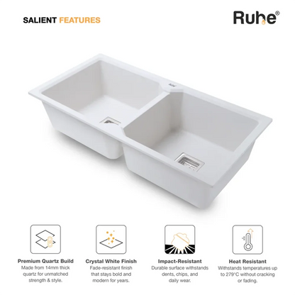 Quartz Double Bowl Kitchen Sink Coloured (37 x 18 x 9 Inches)