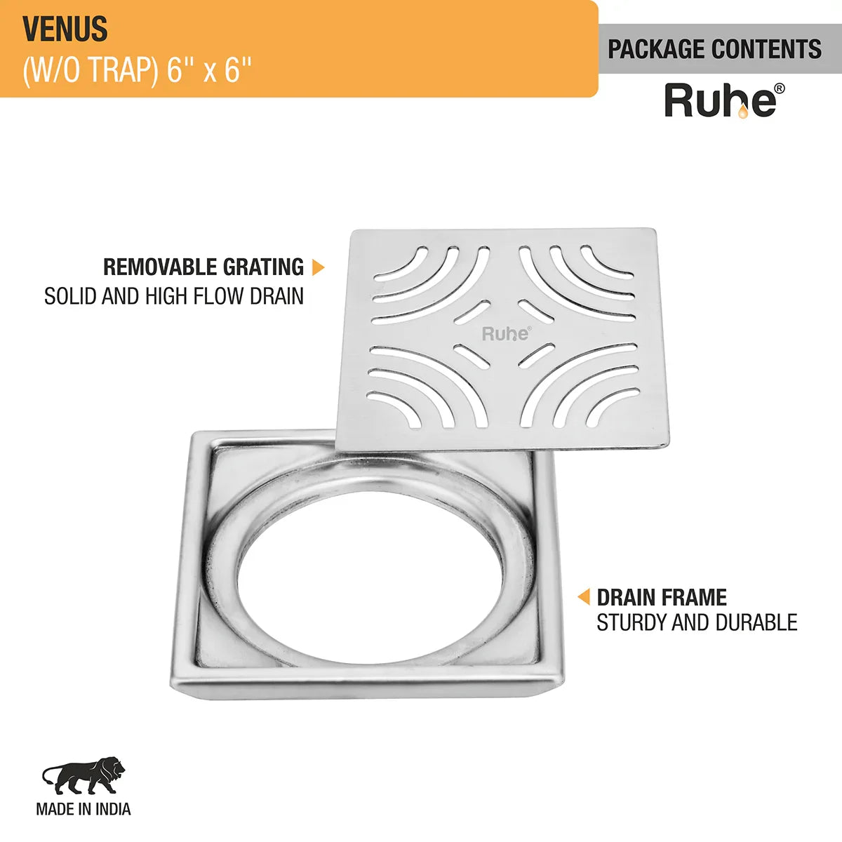 Venus Square Premium Floor Drain (6 x 6 Inches) - by Ruhe