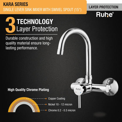 Kara Single Lever Wall-mount Kitchen Sink Mixer Tap with Medium Swivel Spout (15") - by Ruhe