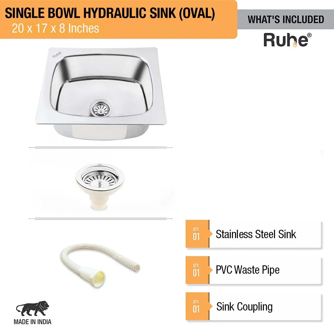 Oval Single Bowl Kitchen Sink (20 x 17 x 8 Inches), What’s Included