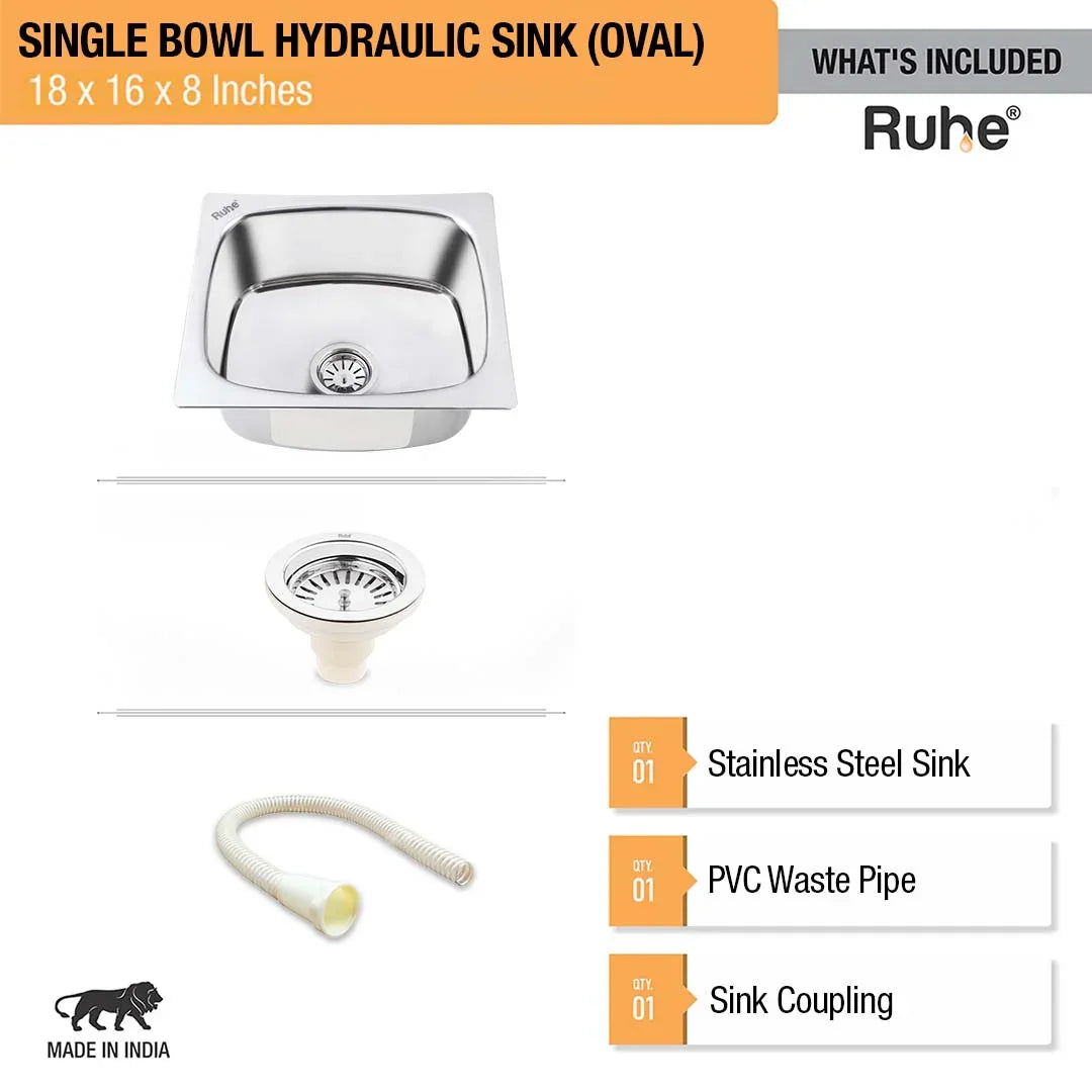 Oval Single Bowl with Drainboard Kitchen Sink (37 x 18 x 8 Inches), What’s Included