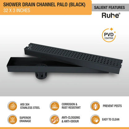 Palo Shower Drain Channel (32 x 3 Inches) Black PVD Coated features and benefits