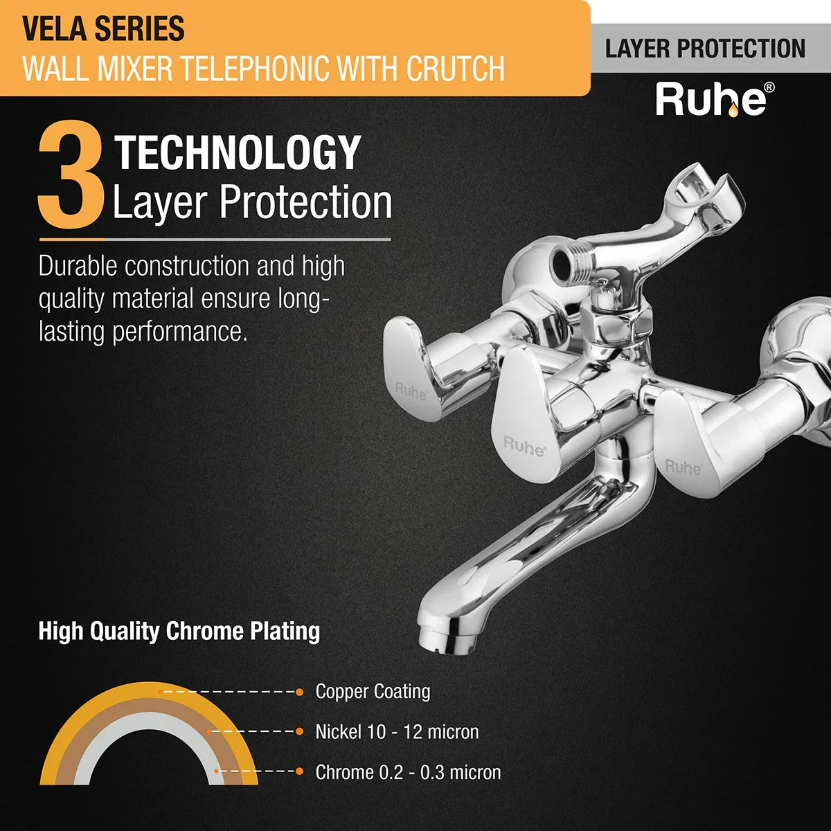 Vela Telephonic Wall Mixer Tap with Crutch