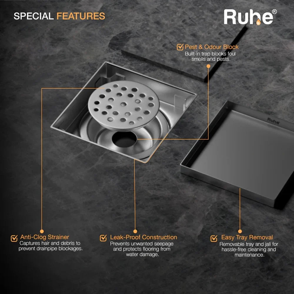 Tile-Insert Shower Drain Channel (4 x 4 Inches)