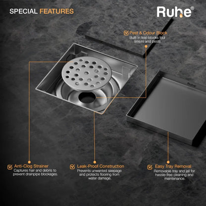 Tile-Insert Shower Drain Channel (4 x 4 Inches)