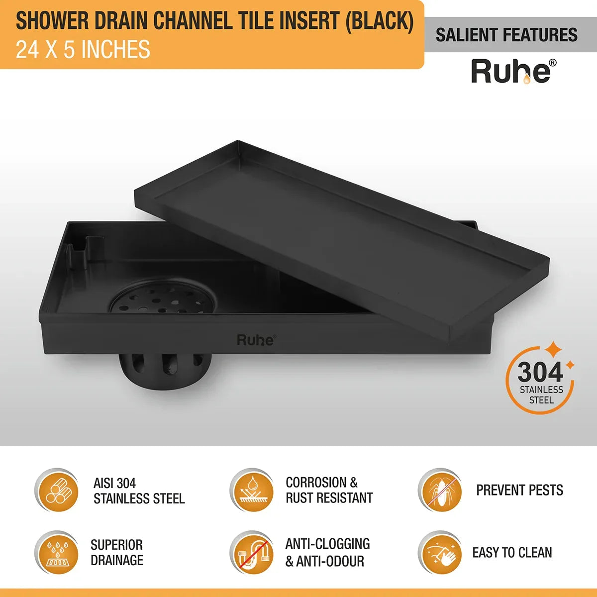Tile-Insert Shower Drain Channel Coloured (5 Inches)