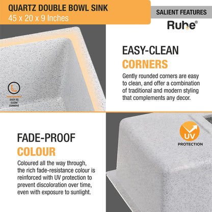 Quartz Double Bowl Kitchen Sink (45 x 20 x 9 inches)