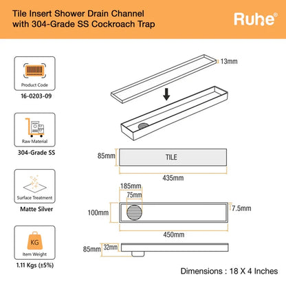 Tile-Insert Shower Drain Channel (4 Inches)