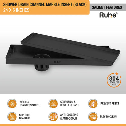 Marble-Insert Shower Drain Channel 5 inches