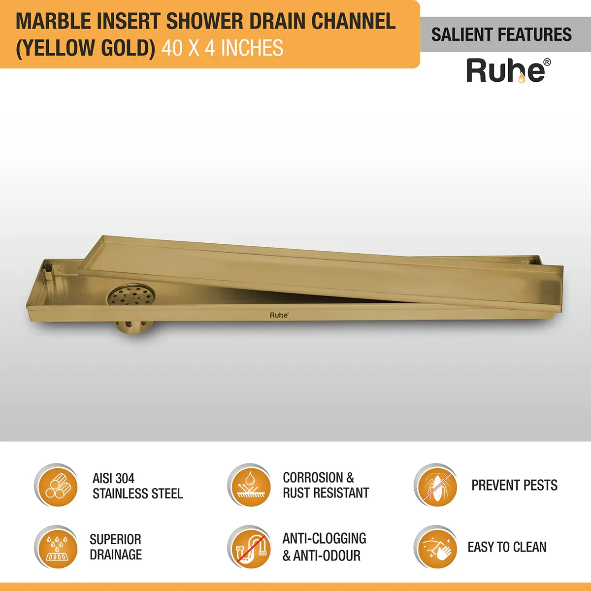 Marble-Insert Shower Drain Channel (4 Inches)