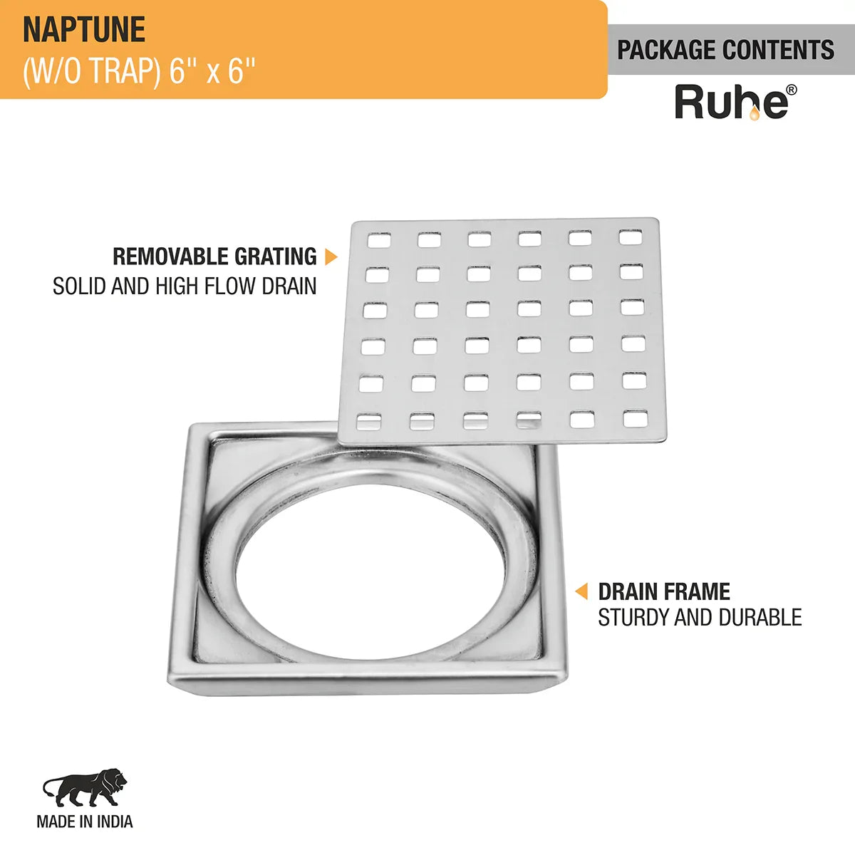 Naptune Square Floor Drain (6 x 6 Inches) - by Ruhe
