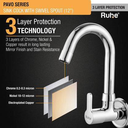 Pavo Sink Tap with Small (12 inches) Round Swivel Spout Brass Faucet 3 layer protection