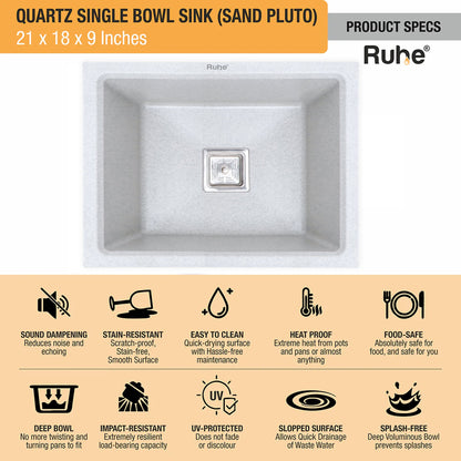 Quartz Single Bowl Kitchen Sink (21 x 18 x 9 Inches)