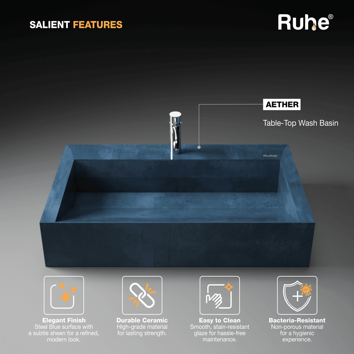 Aether Table Top Wash Basin Steel Blue (Features)