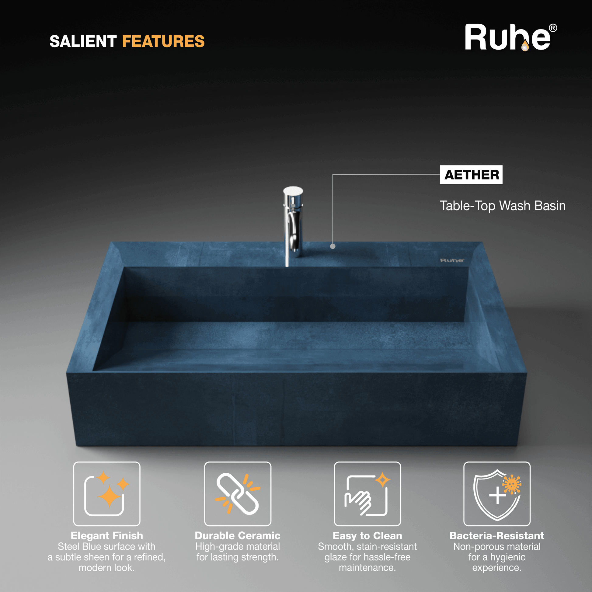Aether Table Top Wash Basin Steel Blue (Features)